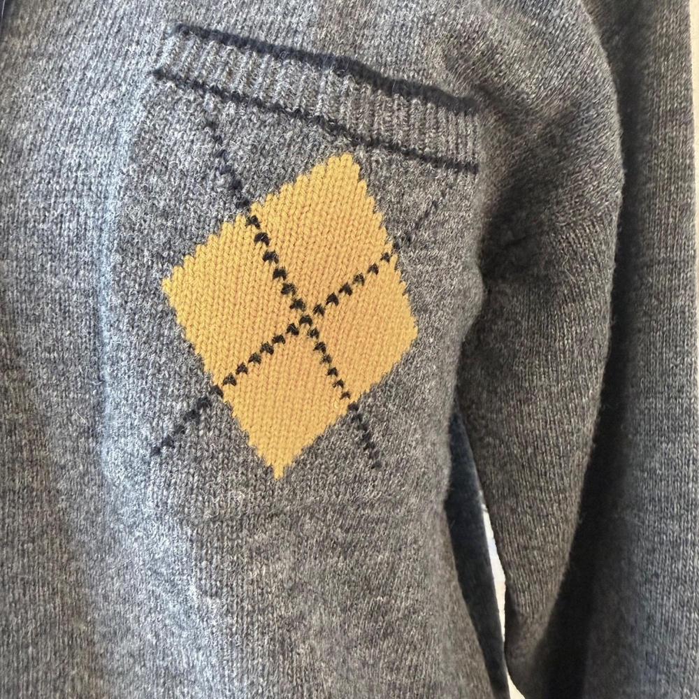 🤍 Vintage 80s Grey Knit Cardigan with Argyle Pocket - Picture 6 of 8